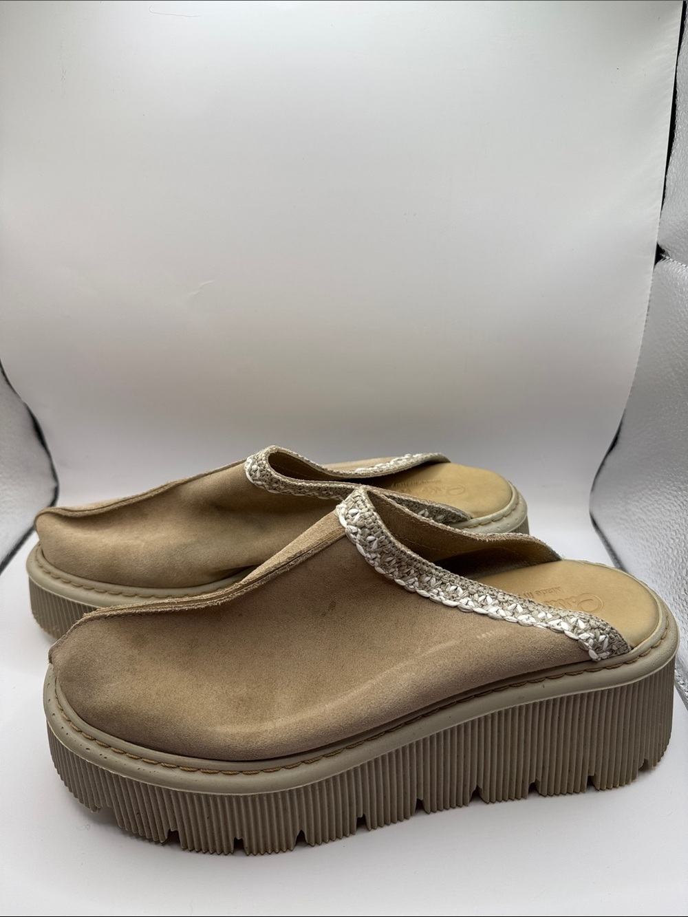 Carlo Pera Italy Taupe Platform Mule Clogs Leather Braided Trim Slip On EU 40 - Picture 2 of 11